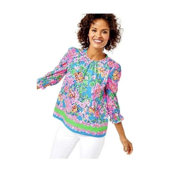 Lilly Pulitzer Womens Rose To The Occasion Trista Blouse Top Large - Picture 1 of 8